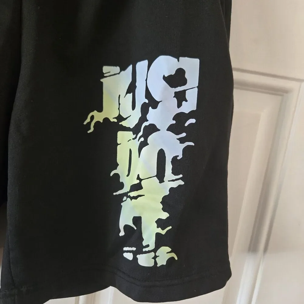 News Shorts Mens Small Black Graphic Drawstring Athletic Streetwear W29